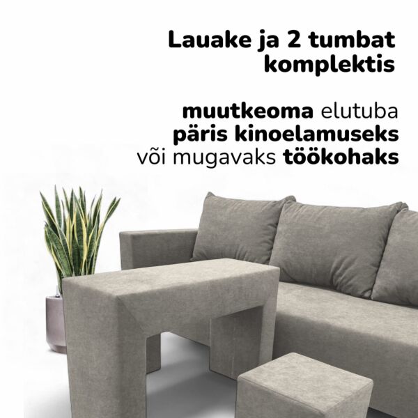Kahekohaline lahtikäiv diivan lauakese ja tumbadega COMBO