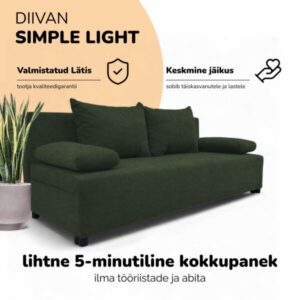 Kahekohaline lahtikäiv diivanvoodi ilma käetugedeta LIGHT